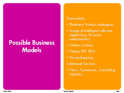 Possible Business Models Possible Business Models